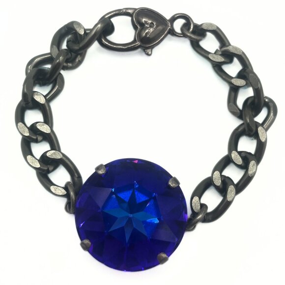 Handcrafted Large Blue/Purple Swarovski Crystal Chunky Chain Bracelet - Luxury - Picture 7 of 11